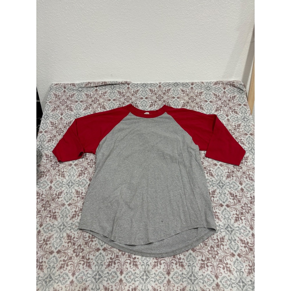 Shaka Active Mens 2XL Baseball Raglan Tee Grey Red 3/4 Sleeve Cotton Shirt 3382